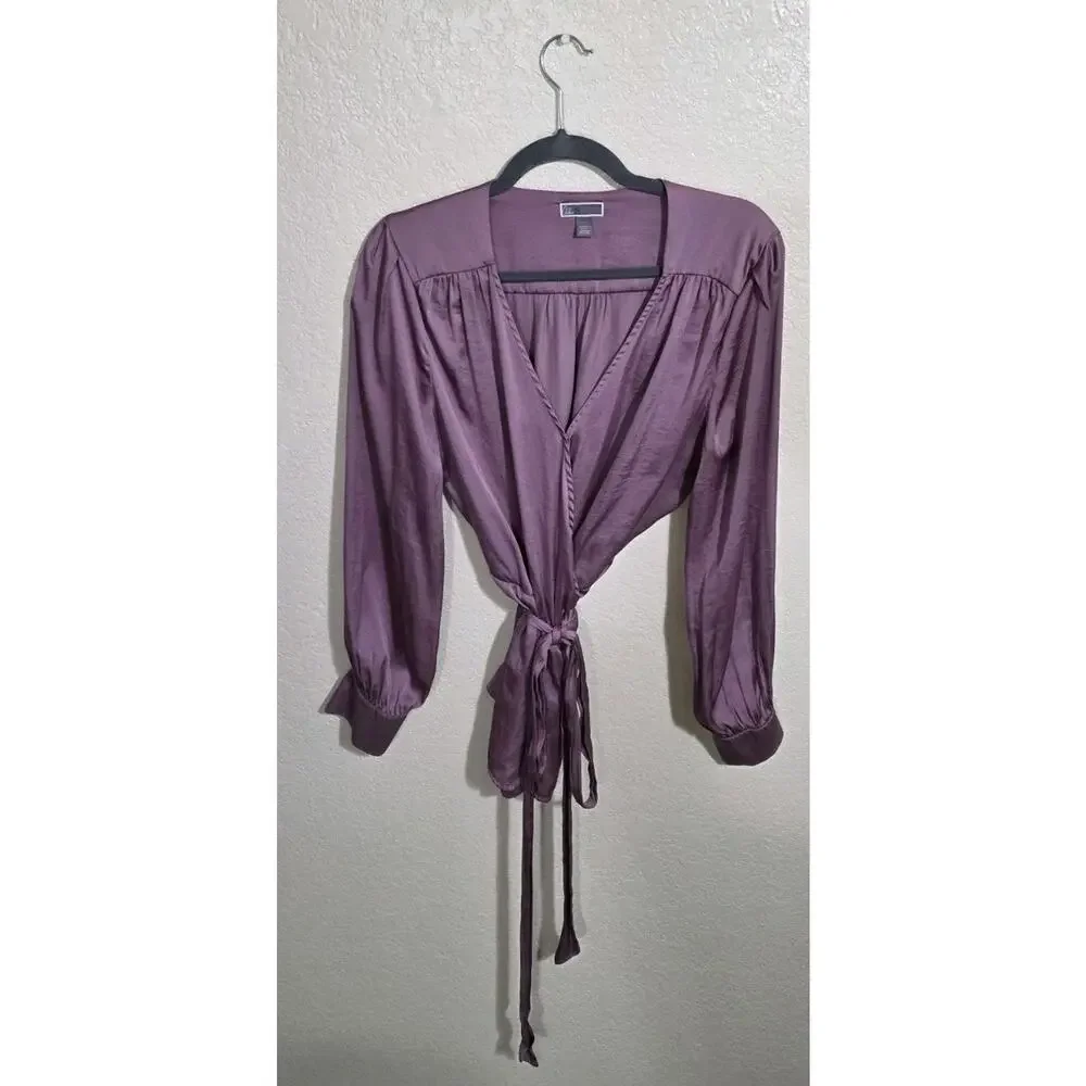 Chelsea 28 Wrap Tie Blouse Silky Blush Button Cuff Womens Size Large Long Sleeve - Picture 2 of 10